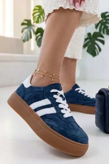 Granatowe Skórzane Sneakersy Na Platformie Cambell