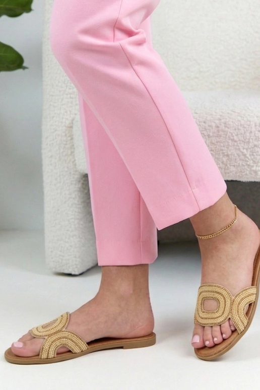 Beżowe Klapki Zdobione Cyrkoniami Olivia