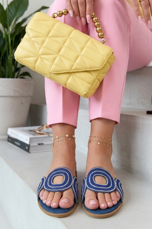 Dark blue clogs adorned with rhinestones Olivia