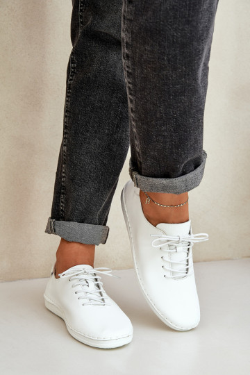 Sznurowane PółbutywithNaturalnej Skóry D&A LR51-645 Białe