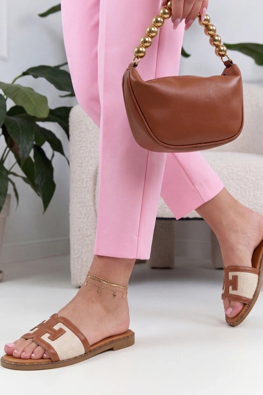 Brązowe Eleganckie Klapki Gia