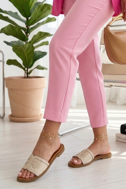 Beżowe Eleganckie Klapki Gia