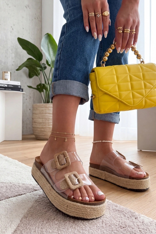 Brązowe Przezroczyste Klapki na...