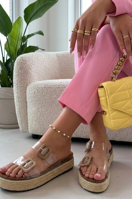 Brązowe Przezroczyste Klapki na...