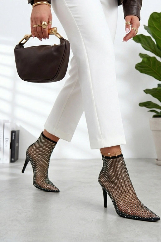 Czarne Siateczkowe Botki Na Szpilce Z...