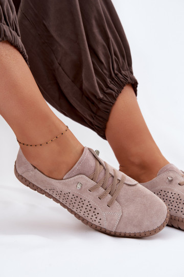 Breathable Women's Loafers Made of Genuine Suede Beige Feliva