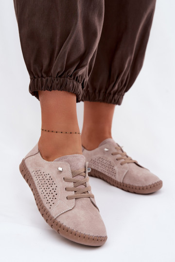 Breathable Women's Loafers Made of Genuine Suede Beige Feliva 2