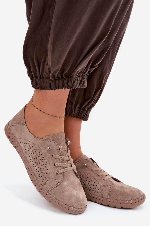 Women's Perforated Shoes Made of Natural Suede Light Brown Feliva