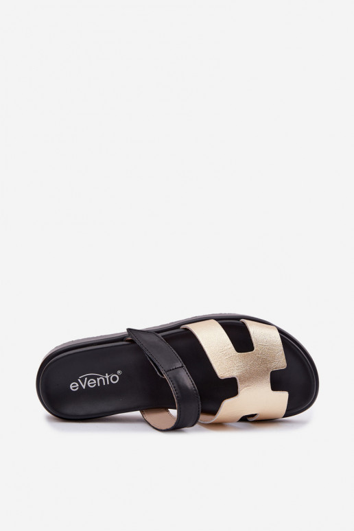 Leather Women's Slides With Velcro Gold Lemela