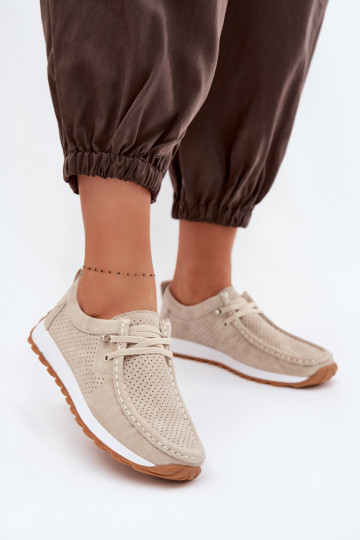 Women's Beige Suede Loafers Amela 2