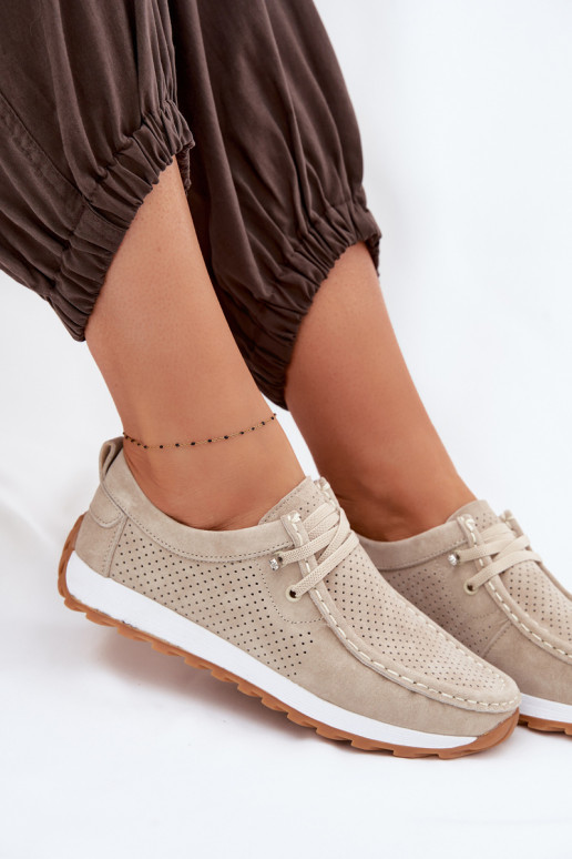 Women's Beige Suede Loafers Amela