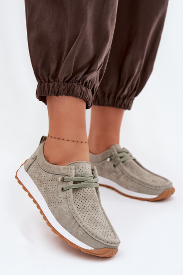 Women's Suede Loafers Green Amela 2