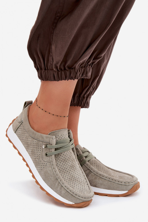 Półbuty DamskiewithNaturalnego Zamszu Zielone Amela