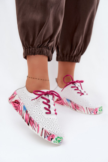 Leather Women's Shoes With Patterned Platform Fuchsia Femela 2