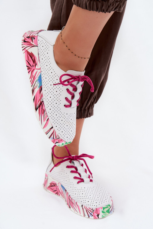Leather Women's Shoes With Patterned Platform Fuchsia Femela