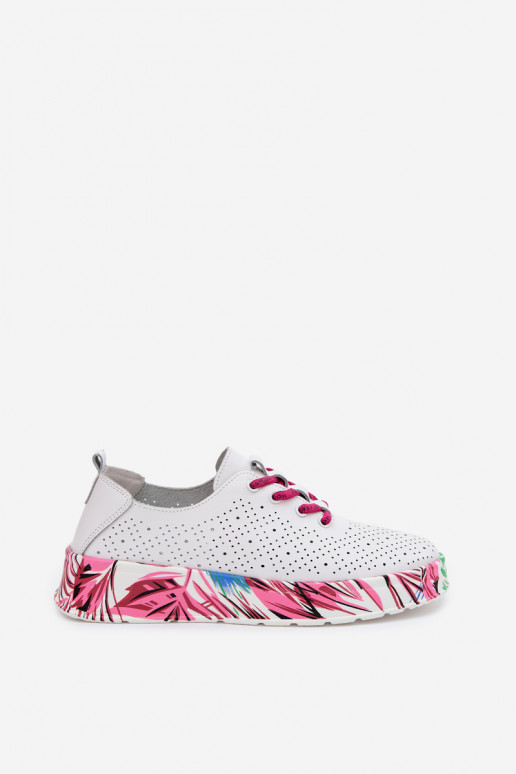 Leather Women's Shoes With Patterned Platform Fuchsia Femela