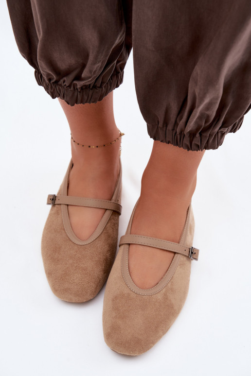 Eko Suede Beige Ballerinas With Strap Felora