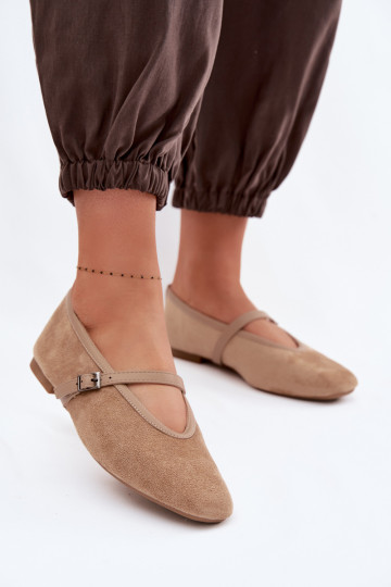 Eko Suede Beige Ballerinas With Strap Felora 2