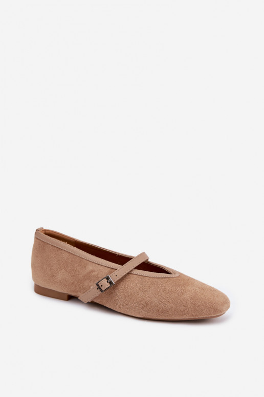 Eko Suede Beige Ballerinas With Strap Felora