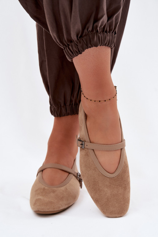 Eko Suede Beige Ballerinas With Strap Felora