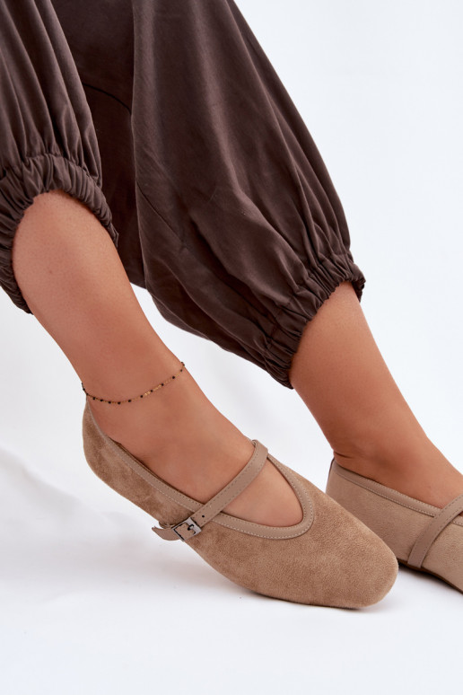 Eko Suede Beige Ballerinas With Strap Felora