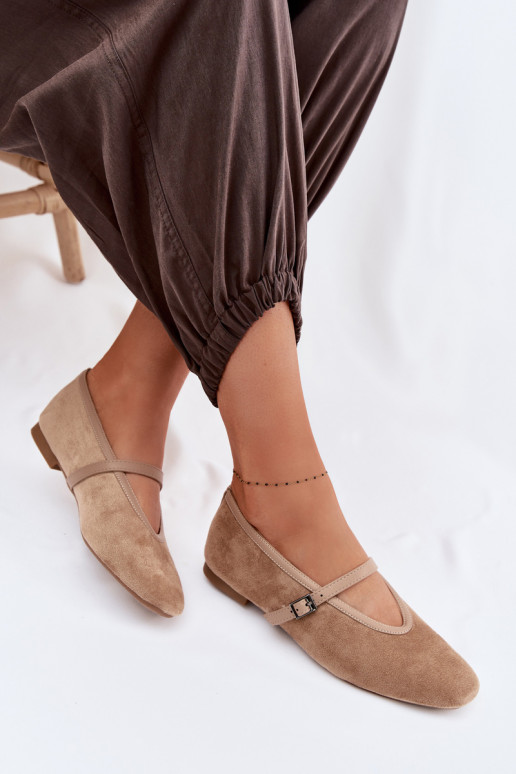 Eko Suede Beige Ballerinas With Strap Felora