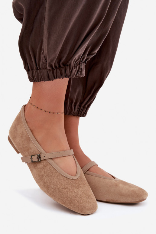Eko Suede Beige Ballerinas With Strap Felora