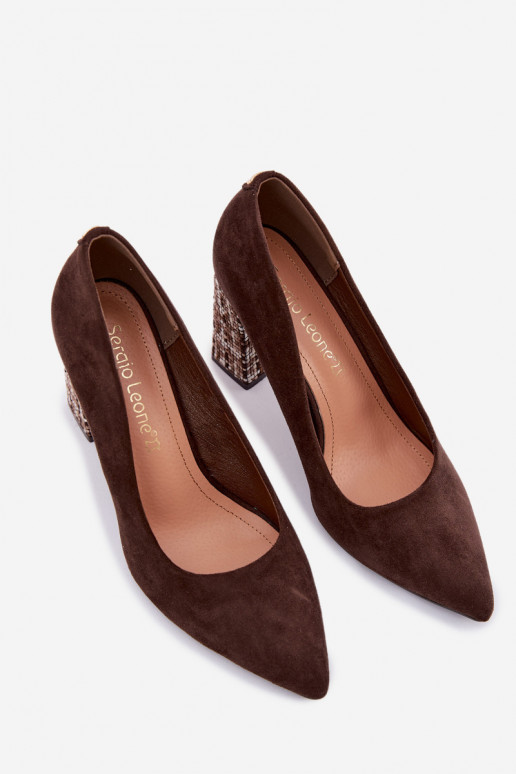 Suede Pumps with Embellishment Sergio Leone PB216 Chocolate