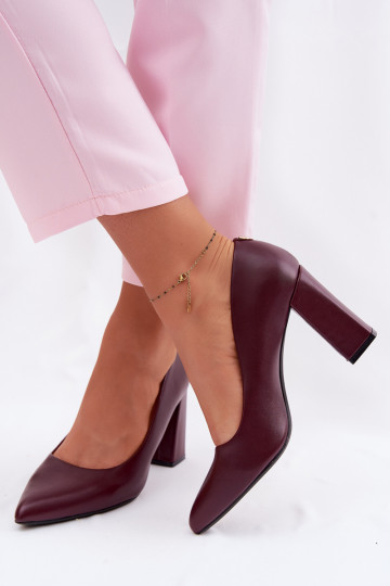 Sergio Leone PB216 Eco Leather Block Heels Shoes Bordeaux 2