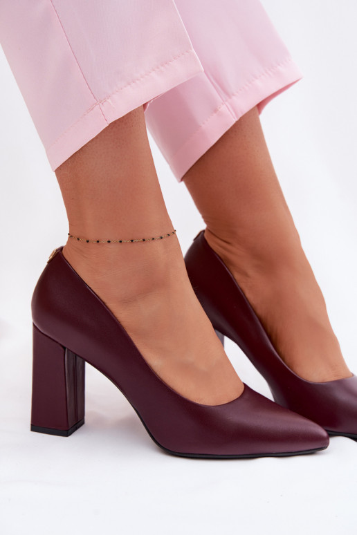 Sergio Leone PB216 Eco Leather Block Heels Shoes Bordeaux