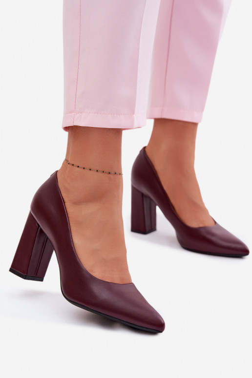 Sergio Leone PB216 Eco Leather Block Heels Shoes Bordeaux