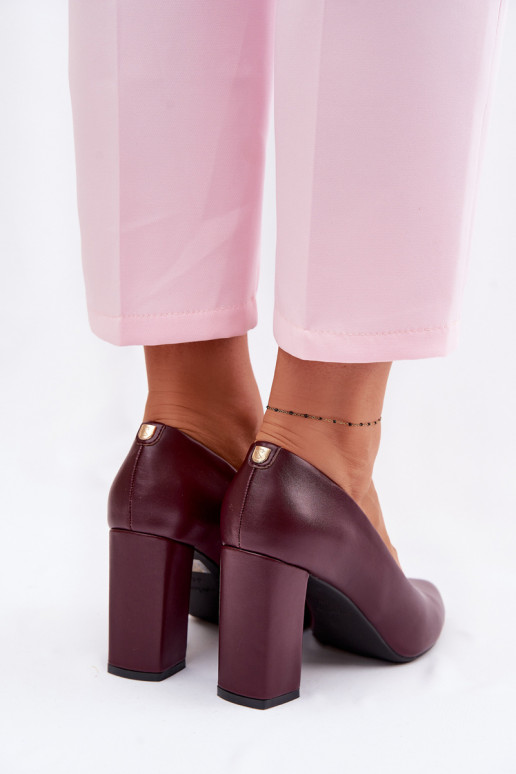 Sergio Leone PB216 Eco Leather Block Heels Shoes Bordeaux