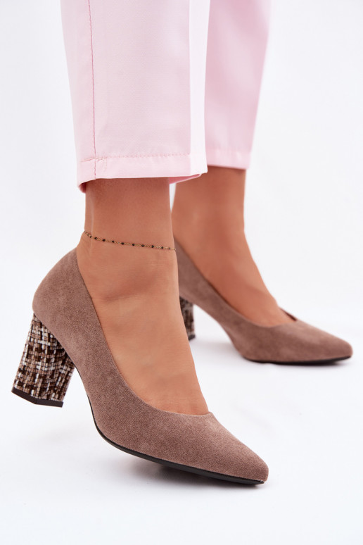 Sergio Leone PB414 Light Brown Eco Suede Heeled Shoes with Decorative Block