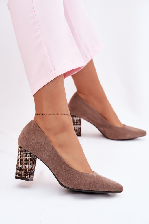 Sergio Leone PB414 Light Brown Eco Suede Heeled Shoes with Decorative Block