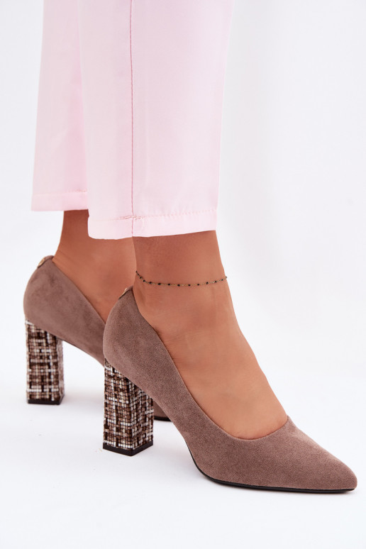 Suede Women's Shoes with Embellished Heel Sergio Leone PB216 Light Brown