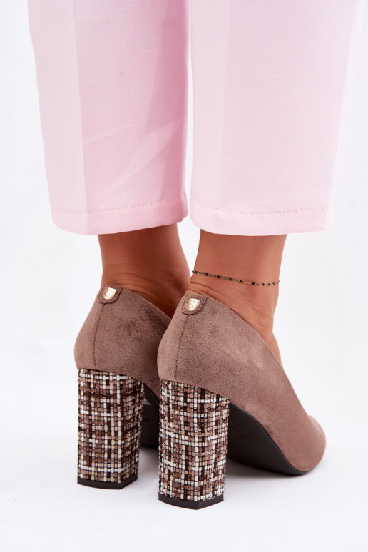 Suede Women's Shoes with Embellished Heel Sergio Leone PB216 Light Brown