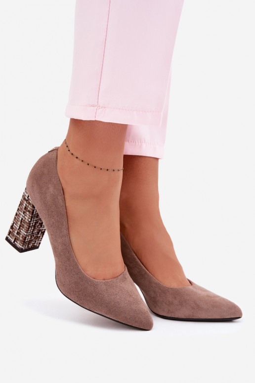 Suede Women's Shoes with Embellished Heel Sergio Leone PB216 Light Brown