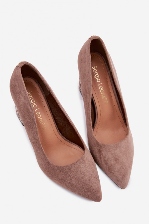 Suede Women's Shoes with Embellished Heel Sergio Leone PB216 Light Brown