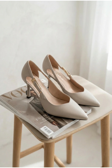 Vinceza 62288 Light Gray Cutout Heels with Gold Buckle