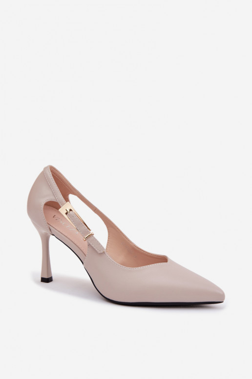 Vinceza 62288 Light Gray Cutout Heels with Gold Buckle