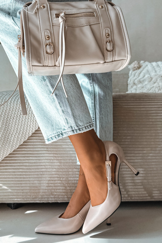 Vinceza 62288 Light Gray Cutout Heels with Gold Buckle