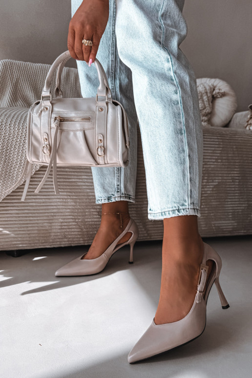 Vinceza 62288 Light Gray Cutout Heels with Gold Buckle