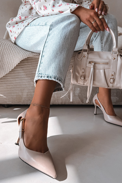 Vinceza 62288 Light Gray Cutout Heels with Gold Buckle