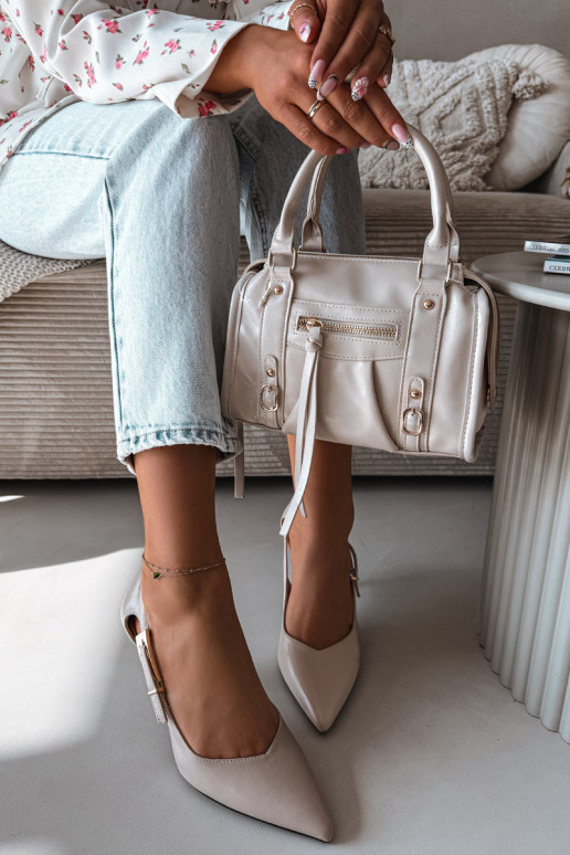 Vinceza 62288 Light Gray Cutout Heels with Gold Buckle