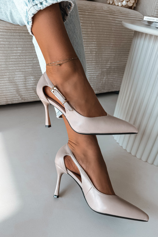 Vinceza 62288 Light Gray Cutout Heels with Gold Buckle