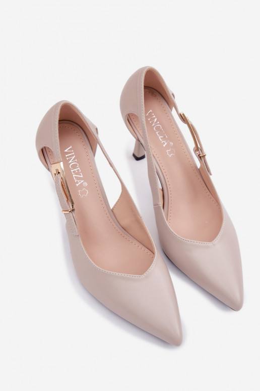 Vinceza 62288 Light Gray Cutout Heels with Gold Buckle