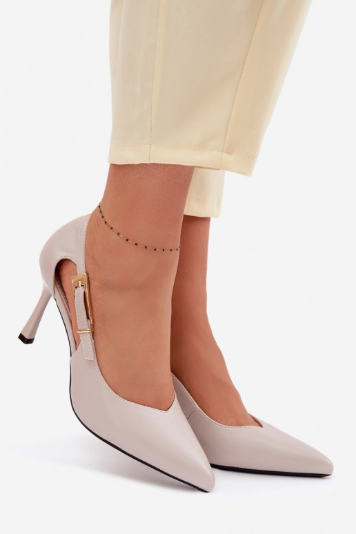 Vinceza 62288 Light Gray Cutout Heels with Gold Buckle