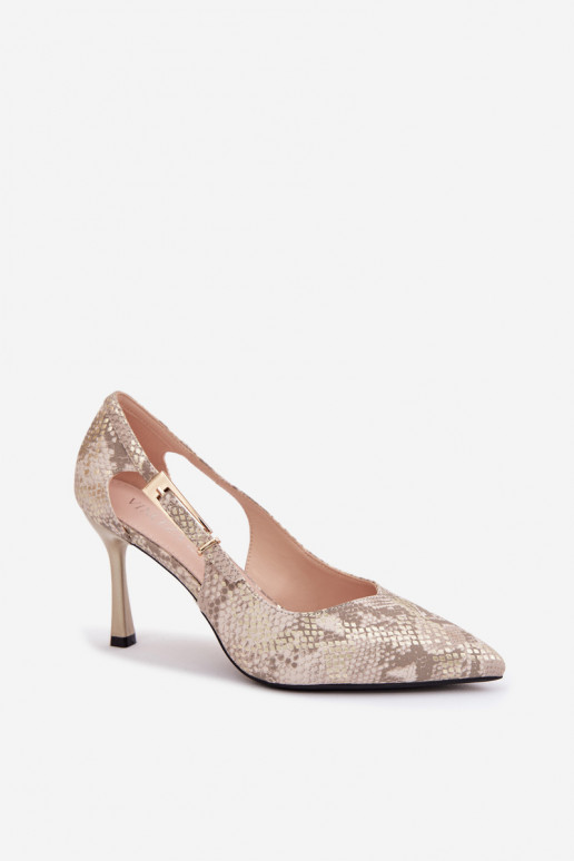 Vinceza Pointed Heels With Cutouts And Gold Buckle 62288 Snake Pattern