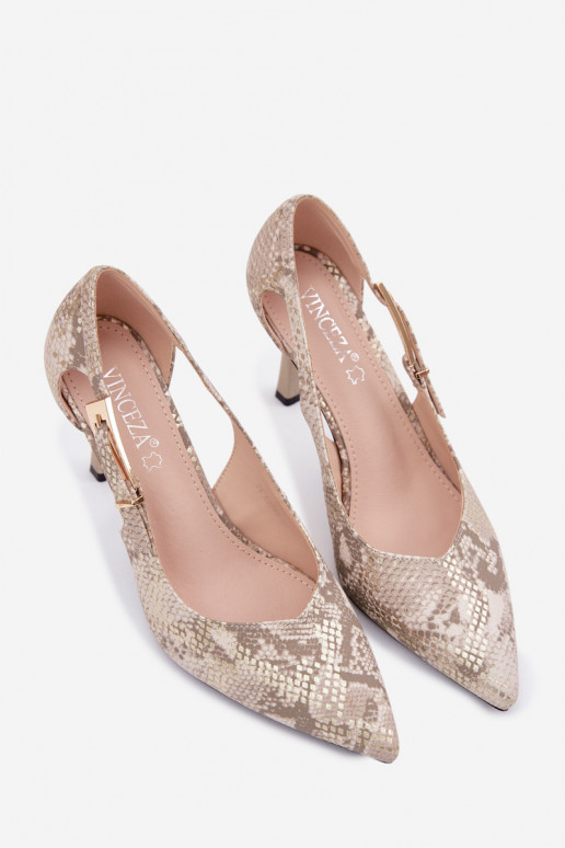 Vinceza Pointed Heels With Cutouts And Gold Buckle 62288 Snake Pattern