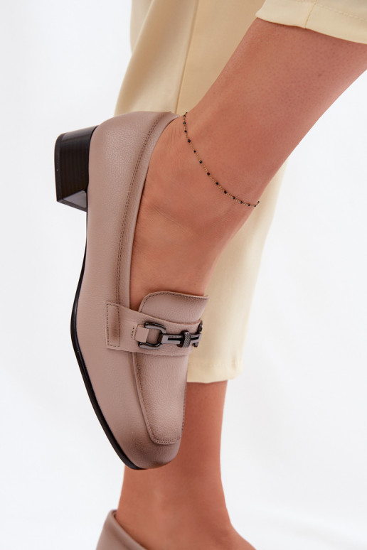 Leather Women's Block Heels Shoes With Decoration Vinceza 39978 Beige